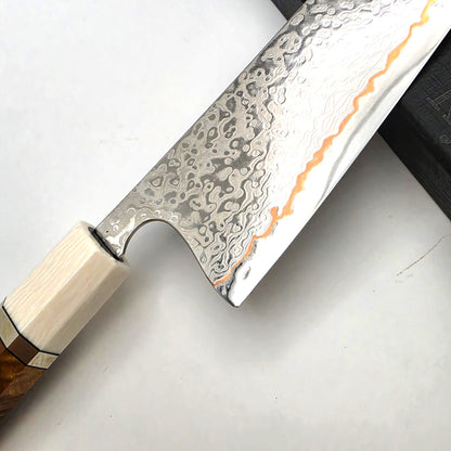 Copper Damascus Kiritsuke manico legno